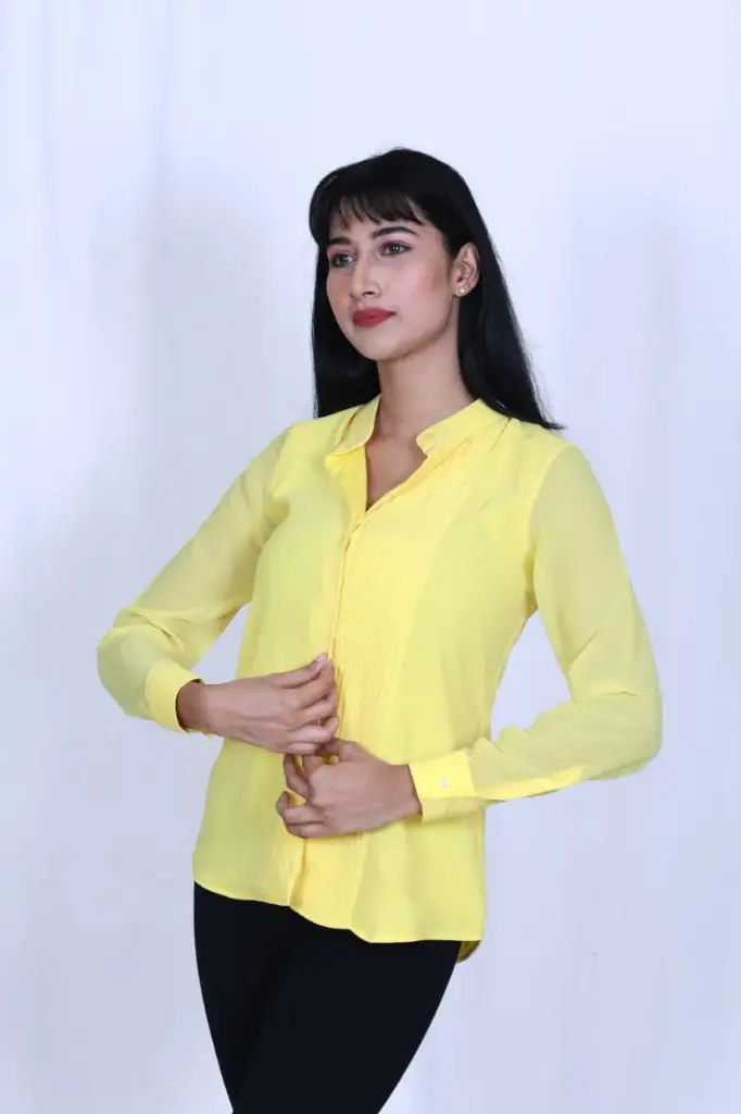 Sunshine Yellow Pleated Formal Shirt