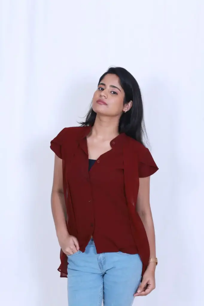 Flowy Maroon Front-Button Sheer Top