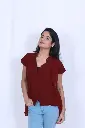 Flowy Maroon Front-Button Sheer Top