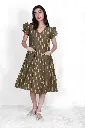 Olive Ikat Print Cotton Fit & Flare Dress